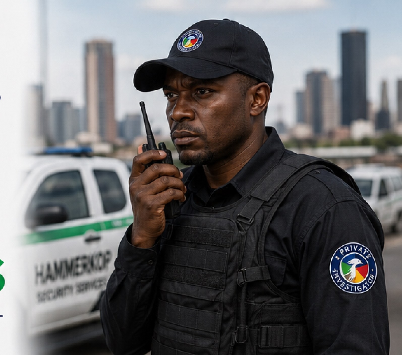 Rapid response officer with radio and response vehicle